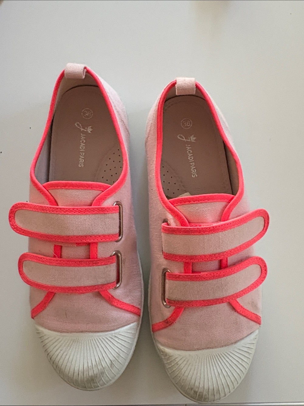 Jacadi Pink Canvas Hook-and-Loop Sneakers with Neon Trim